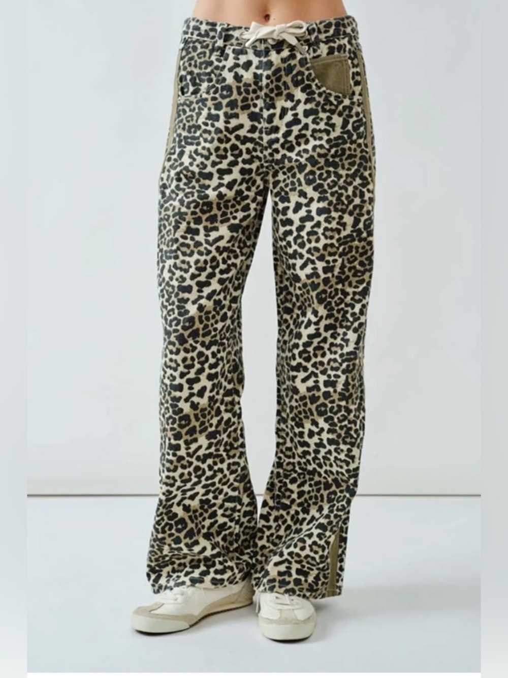 Aaron & Amber Leopard Print Wide-Leg Women’s Pants with Track Stripe - Size M